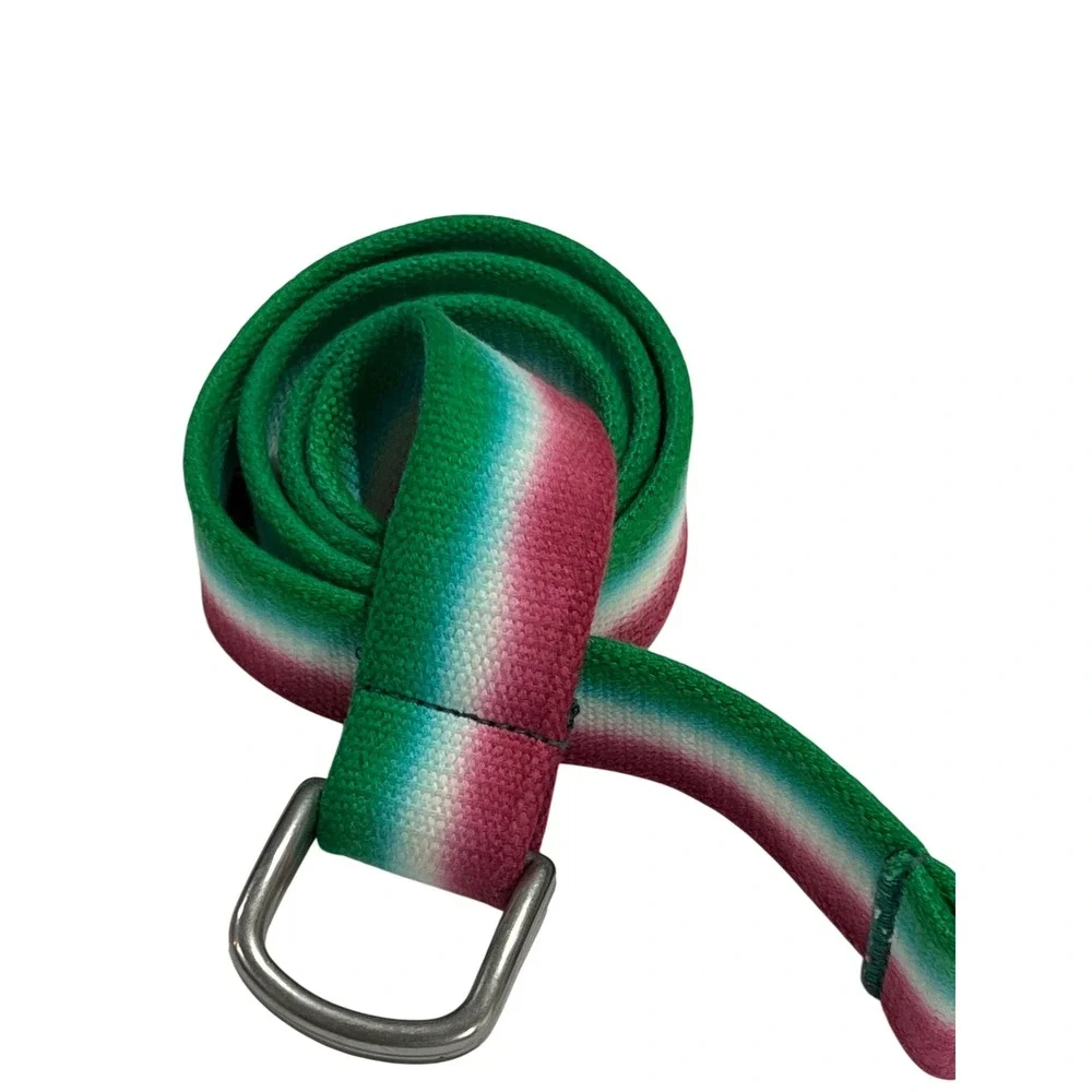 Polo Ralph Lauren D-Ring Belt Mens OS Green Pink Ombre Striped Preppy Canvas A61